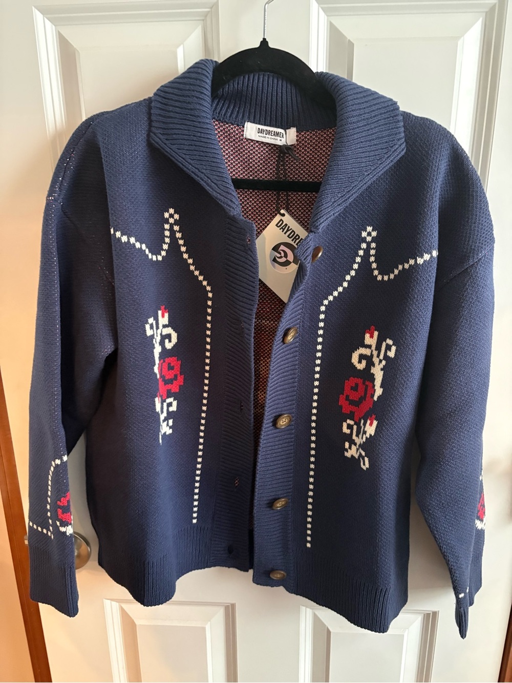 New! Daydreamer Navy Floral Knit Button-Up Cardigan